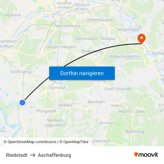 Riedstadt to Aschaffenburg map