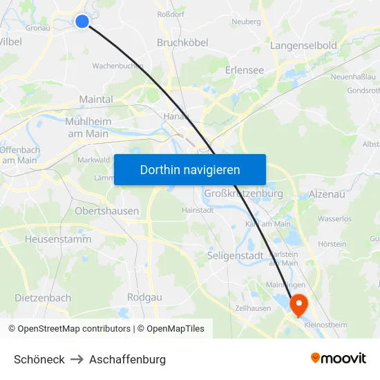 Schöneck to Aschaffenburg map