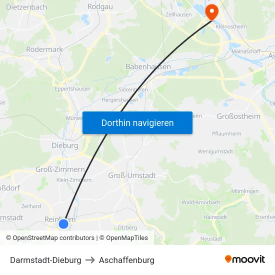 Darmstadt-Dieburg to Aschaffenburg map