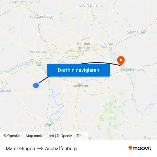 Mainz-Bingen to Aschaffenburg map