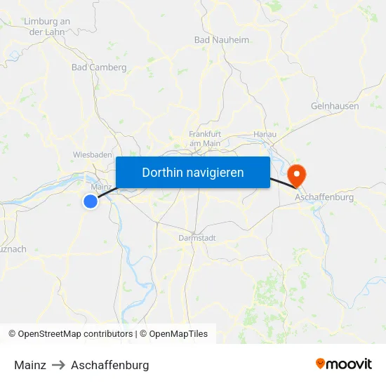 Mainz to Aschaffenburg map