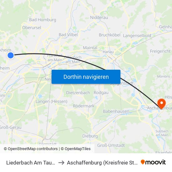 Liederbach Am Taunus to Aschaffenburg (Kreisfreie Stadt) map