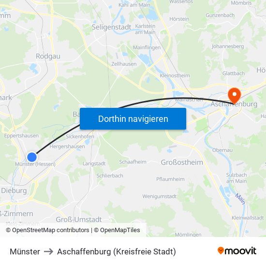 Münster to Aschaffenburg (Kreisfreie Stadt) map