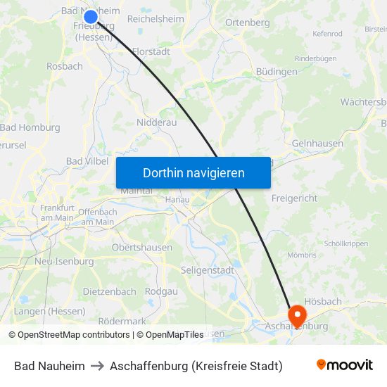 Bad Nauheim to Aschaffenburg (Kreisfreie Stadt) map