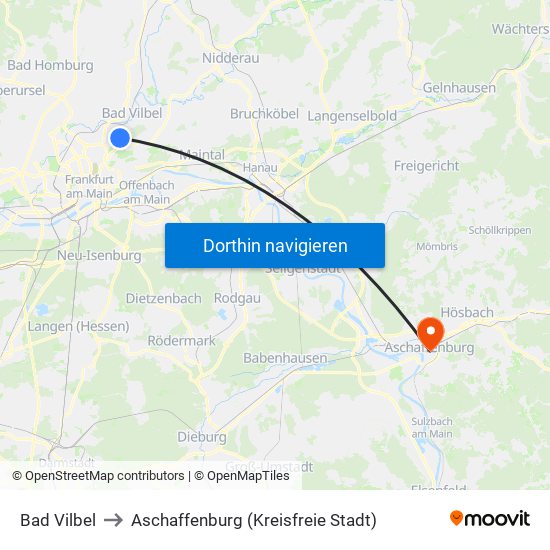 Bad Vilbel to Aschaffenburg (Kreisfreie Stadt) map