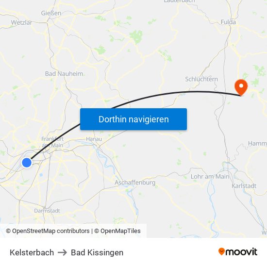 Kelsterbach to Bad Kissingen map