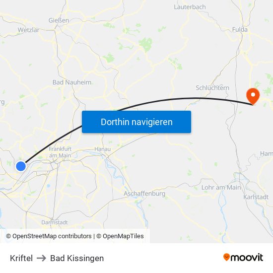 Kriftel to Bad Kissingen map