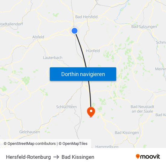 Hersfeld-Rotenburg to Bad Kissingen map