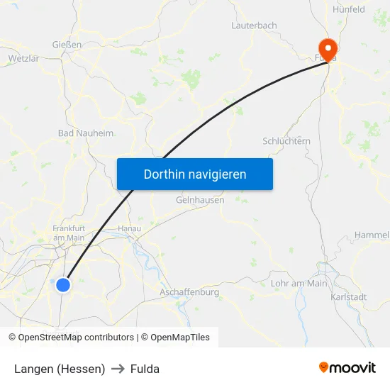 Langen (Hessen) to Fulda map