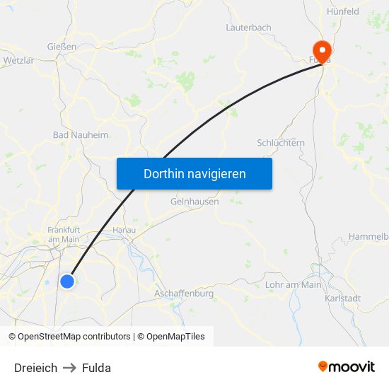 Dreieich to Fulda map