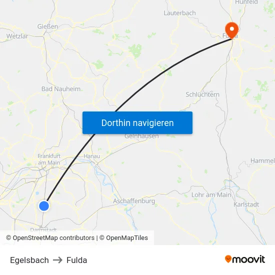 Egelsbach to Fulda map