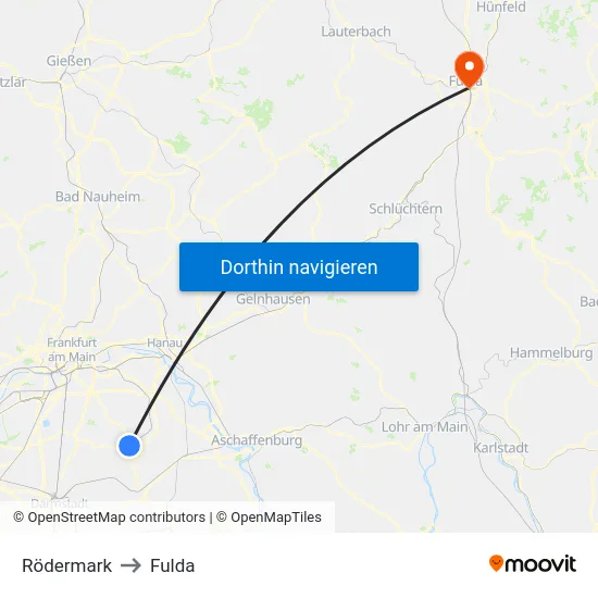 Rödermark to Fulda map