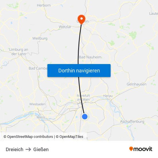 Dreieich to Gießen map