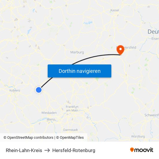 Rhein-Lahn-Kreis to Hersfeld-Rotenburg map