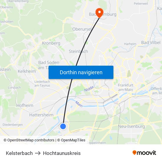 Kelsterbach to Hochtaunuskreis map