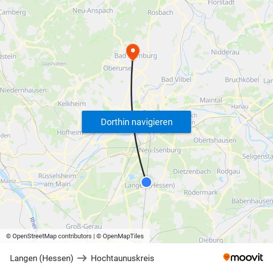Langen (Hessen) to Hochtaunuskreis map