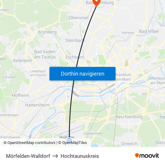 Mörfelden-Walldorf to Hochtaunuskreis map