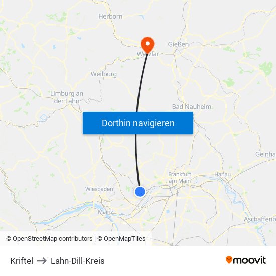 Kriftel to Lahn-Dill-Kreis map