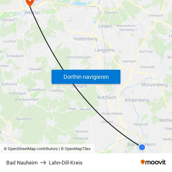 Bad Nauheim to Lahn-Dill-Kreis map