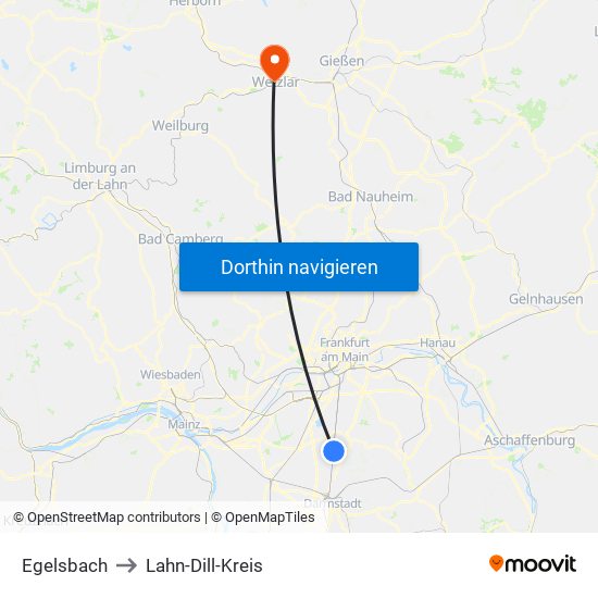 Egelsbach to Lahn-Dill-Kreis map