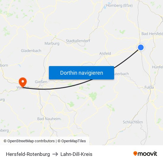 Hersfeld-Rotenburg to Lahn-Dill-Kreis map