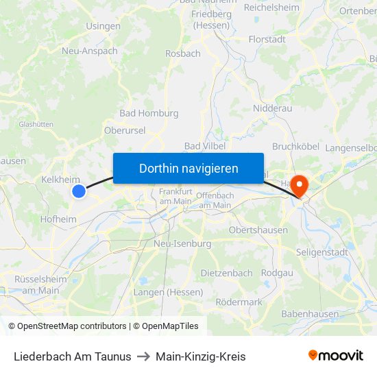 Liederbach Am Taunus to Main-Kinzig-Kreis map