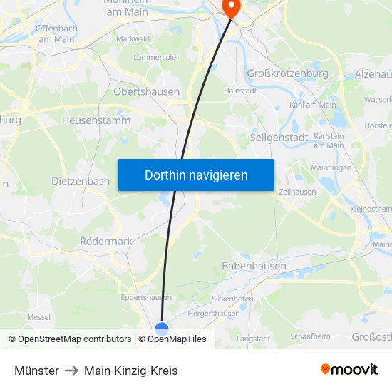 Münster to Main-Kinzig-Kreis map