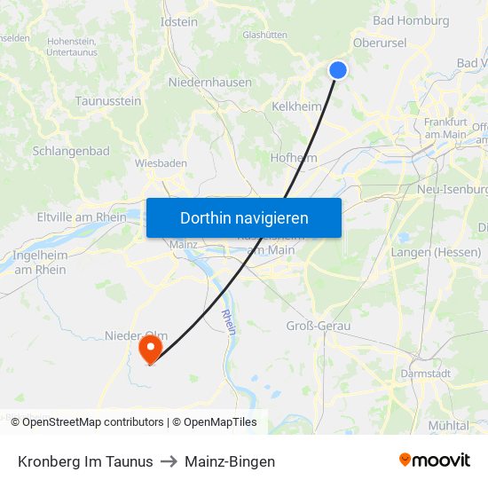 Kronberg Im Taunus to Mainz-Bingen map