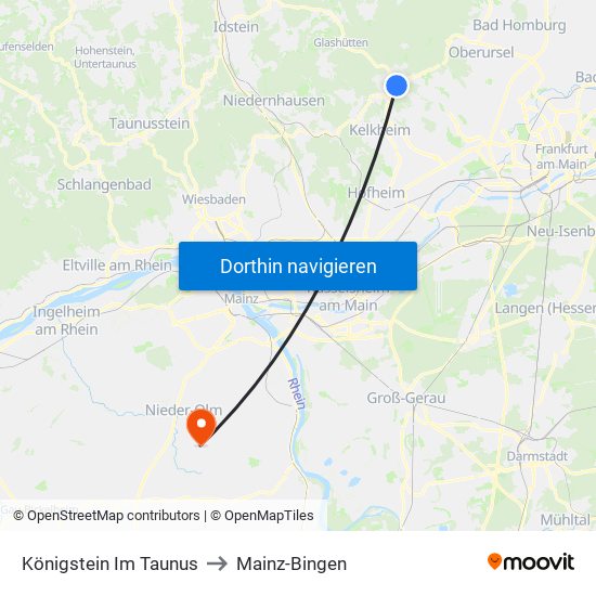 Königstein Im Taunus to Mainz-Bingen map