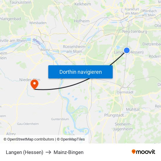 Langen (Hessen) to Mainz-Bingen map