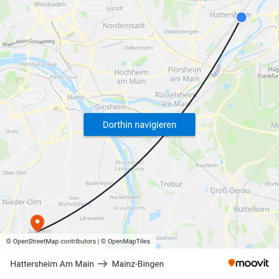 Hattersheim Am Main to Mainz-Bingen map