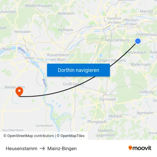 Heusenstamm to Mainz-Bingen map