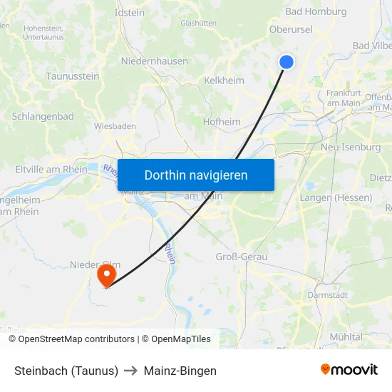 Steinbach (Taunus) to Mainz-Bingen map