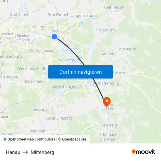 Hanau to Miltenberg map