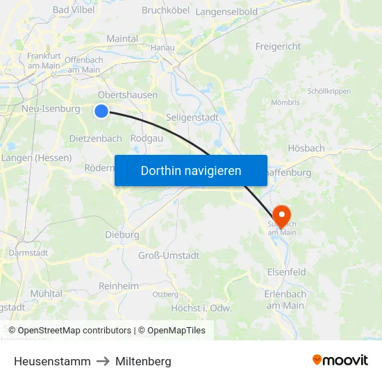 Heusenstamm to Miltenberg map