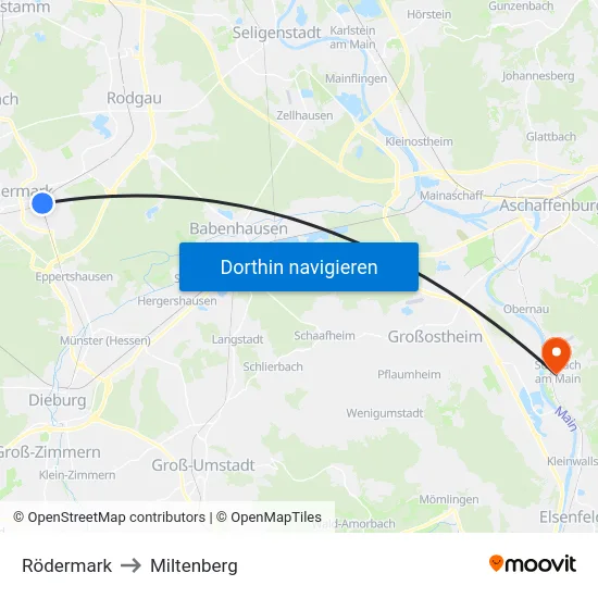 Rödermark to Miltenberg map