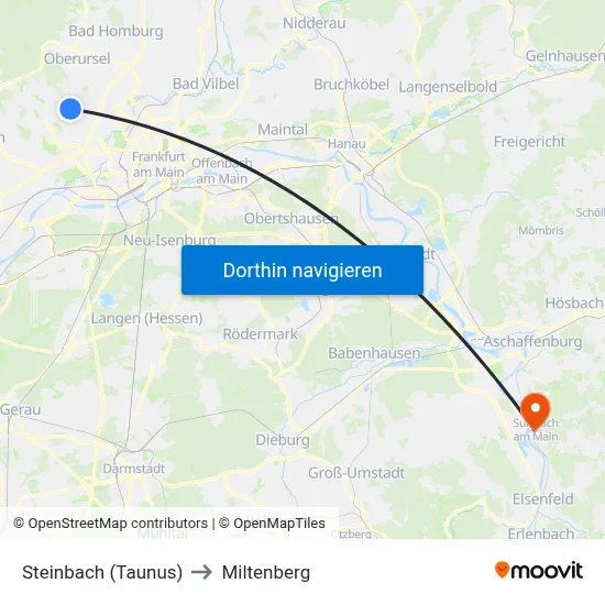 Steinbach (Taunus) to Miltenberg map
