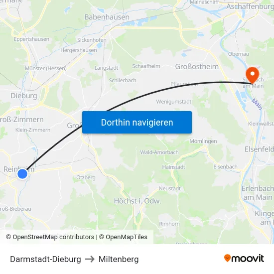 Darmstadt-Dieburg to Miltenberg map