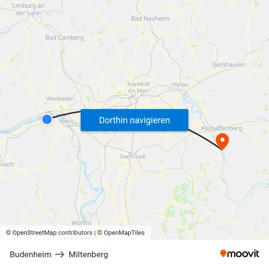 Budenheim to Miltenberg map
