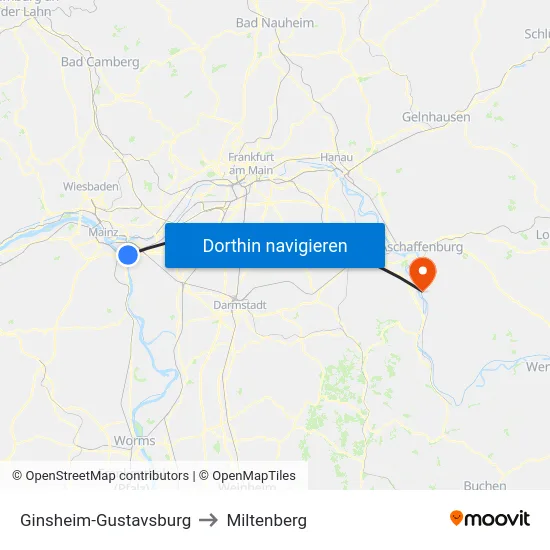 Ginsheim-Gustavsburg to Miltenberg map