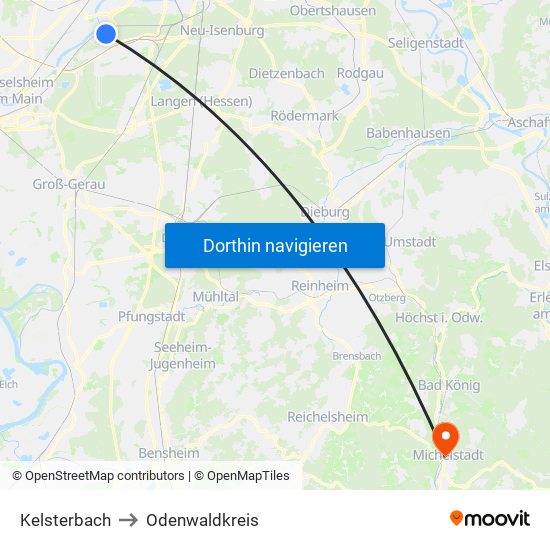 Kelsterbach to Odenwaldkreis map