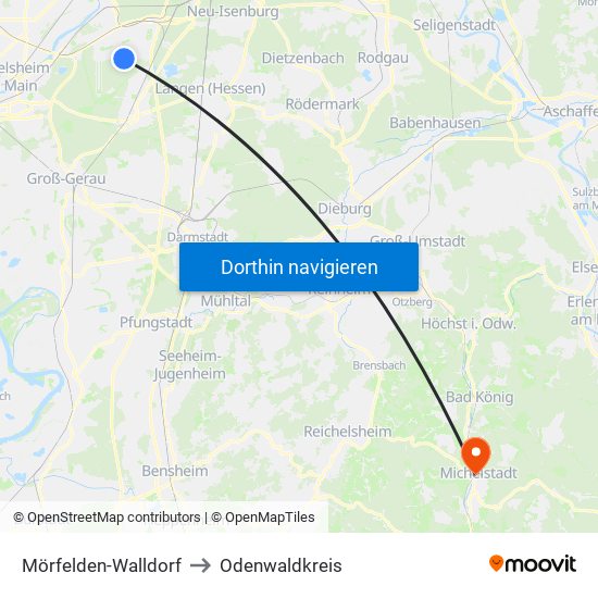 Mörfelden-Walldorf to Odenwaldkreis map