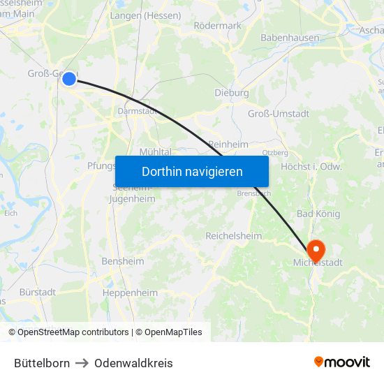 Büttelborn to Odenwaldkreis map