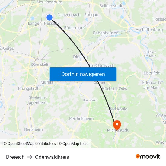 Dreieich to Odenwaldkreis map