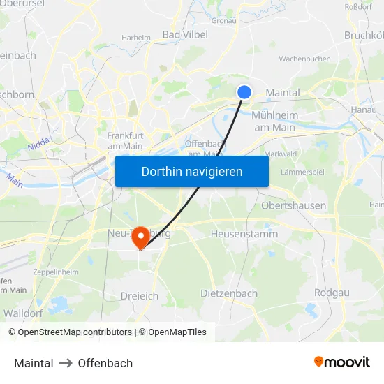 Maintal to Offenbach map