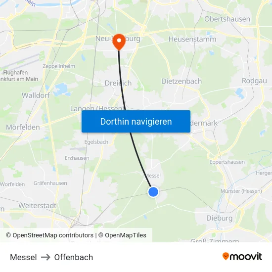 Messel to Offenbach map