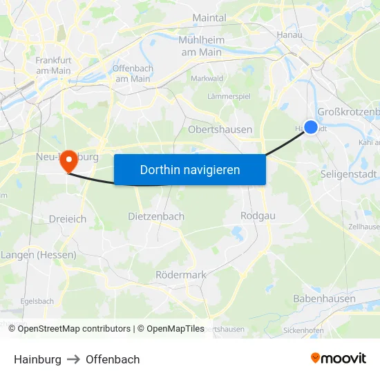 Hainburg to Offenbach map