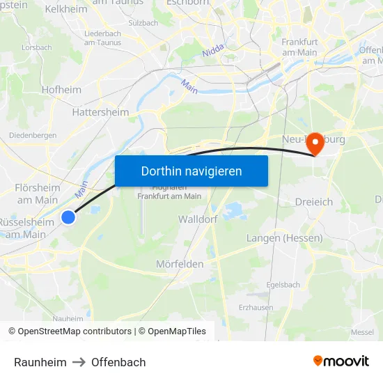 Raunheim to Offenbach map