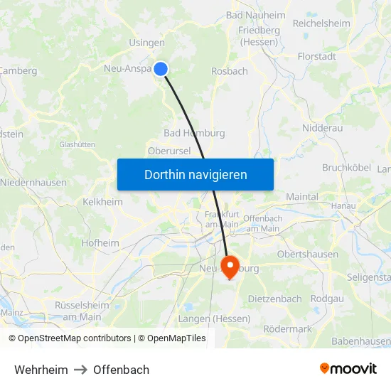 Wehrheim to Offenbach map