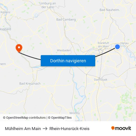 Mühlheim Am Main to Rhein-Hunsrück-Kreis map